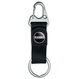 Belt Clip On Carabiner Leather Keychain Fabric Key Ring Religious - Blessed Distressed - Christian