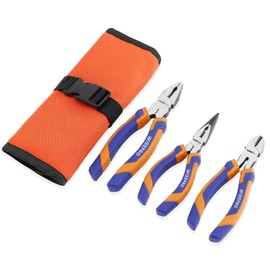WISEPRO Pliers Set 3-Piece Multifunctional Pliers Set with 180 mm Combination Pliers, 160 mm Long Nose Pliers, 160 mm Side Cutters, with Roll Bag