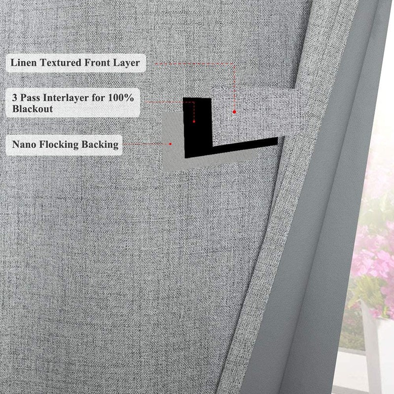 100% Blackout Curtains for Living Room, Thermal Insulated Noise Reducing