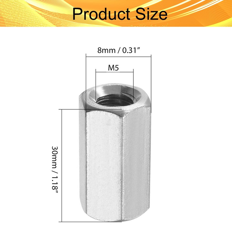 Juvielich 6Pcs M5 x 0.8-Pitch 30mm Length Metric Hex Coupling