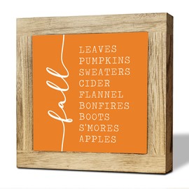 Rustic Autumn Quote Wood Sign, Farmhouse Fall Bucket List Artwork Decor, Autumn Thanksgiving Harvest Wooden Square Sign Desk Block Signs, Home Shelf Office Decoration, 5.9×5.9×0.7inch