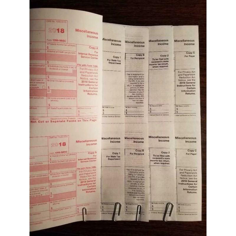 Unbranded 2018 IRS 1099-MISC Forms (for 2 recipients)-Fo