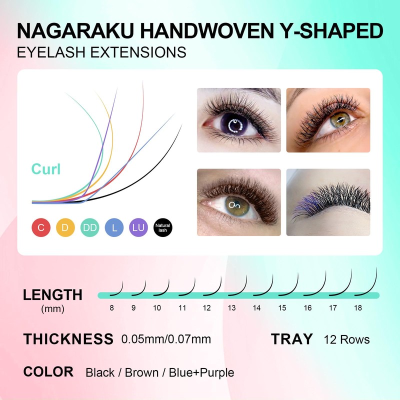 NAGARAKU Eyelash Extensions, 4D Cross YY Design, Volume Eyelashes, Prefabricated