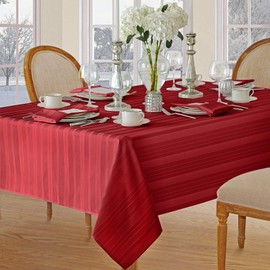 Newbridge Christmas Satin Stripe No-Iron Soil Resistant Fabric Holiday Tablecloth - 60 X 120 Oblong, Red