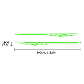 RUIANTE Universal Sports Racing Stripe Graphic Stickers and Decals Long Stripe Body Racing Sports Decals Flame Pattern for Auto Car Body Side Door Waistline (2pcs Green)