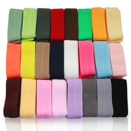 FQTANJU 24 Yards Fold Over Elastic Solid Color Trim Elastic 3/4 inch 20mm Ribbon Sewing Stretch Elastic Foldover Elastic Ribbon Band for Baby Girl Hair Bow DIY Craft Headbands (Mix 24 Colors)
