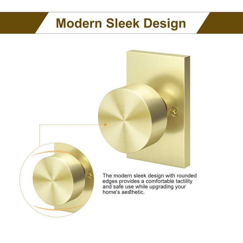 HOSOM Dummy Door Knob, 2 Pack Gold Door Knobs, Interior/Exterior