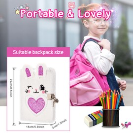 PESLNG Secret Diary Girl with Lock, Plush Notebook with Padlock, Private Notebook, Gift Notepads School Office Travel Notebooks, Children's Diary (Purple Rabbit, Multi)