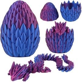 My Diemlife 3D Printed Dragon Egg with 13" Rainbow Toothless Baby Dragon Inside, Dragon Toys Articulated Crystal Glow in Dark Fidget Toy for Birthday Gift, Flexible Desk Figure Decor (Blue)