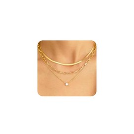 3PCs Gold Plated Layered Necklace Set Dainty Simple Rhinestone Pendant Necklace Paperclip & Snake Chokers Chain Jewelry Gifts for Women