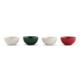 DEMDACO - Juego de 4 cuencos decorativos de cerámica brillante de 3 x 1.5 pulgadas, diseño en relieve, tamaño pequeño, redondo, color rojo, verde