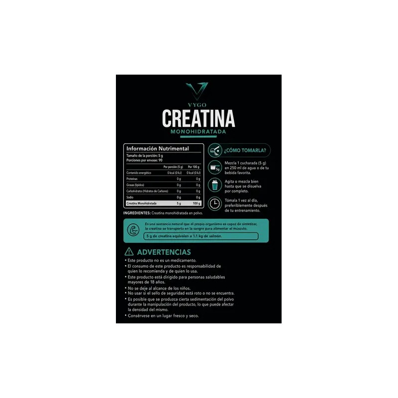 Creatina Monohidratada En Polvo Vygo Bolsa Suplemento