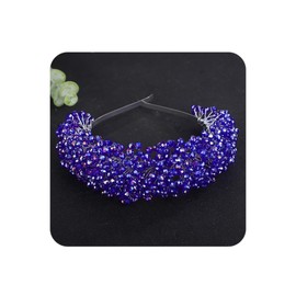 Teyglen Crystal Beads Wedding Headband Bridal Blue Rhinestone Tiara Rhinestone Hair Accessories for Bride Handmade Crystal Hair Band Headband for Women Party Prom (Blue)