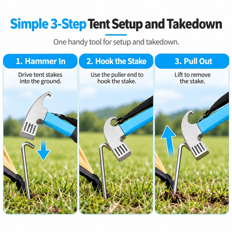 Camping Tent Hammer with Nail Puller – High Carbon Steel