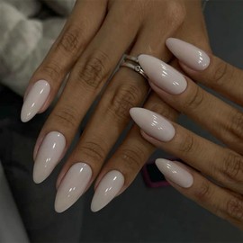 White Press on Nails Almond Medium Fake Nails Press ons Solid Color Nail Tips Full Cover False Nails Glossy Stick on Nail Glue on Nails Acrylic Press on Nail Kit Art for Women Manicure 24 Pcs