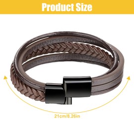 CAILI Mens Bracelets,Hand-woven Multi-layer Men's Leather Bracelet，Creative Ethnic Style Simple Bracelet,Great Gift idea for Boyfriend, Father,Best Man,Husband(2 Pcs,Black,Brown)