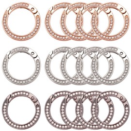 WEBEEDY 15 Pcs Rhinestone Spring O Rings Round Carabiner Snap Clip Buckle Spring Key Ring for Keyring Bags Purse Strap Car Keychain, Inner Diameter 0.98"