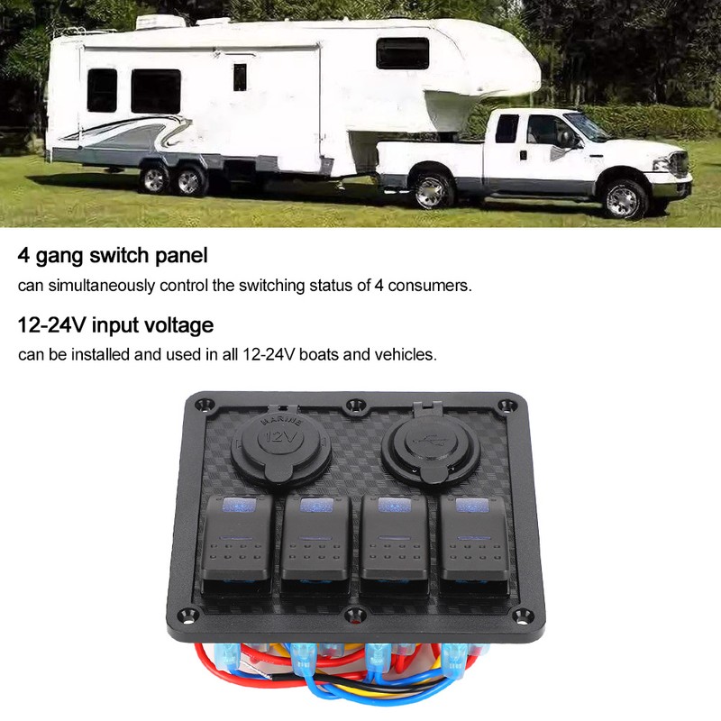 12V 24V 4 Gang Rocker Switch Panel IP65 Waterproof with