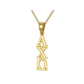 King Greek Alpha Chi Omega Vertical Yellow Gold Plated Sterling Silver with 18" Chain
