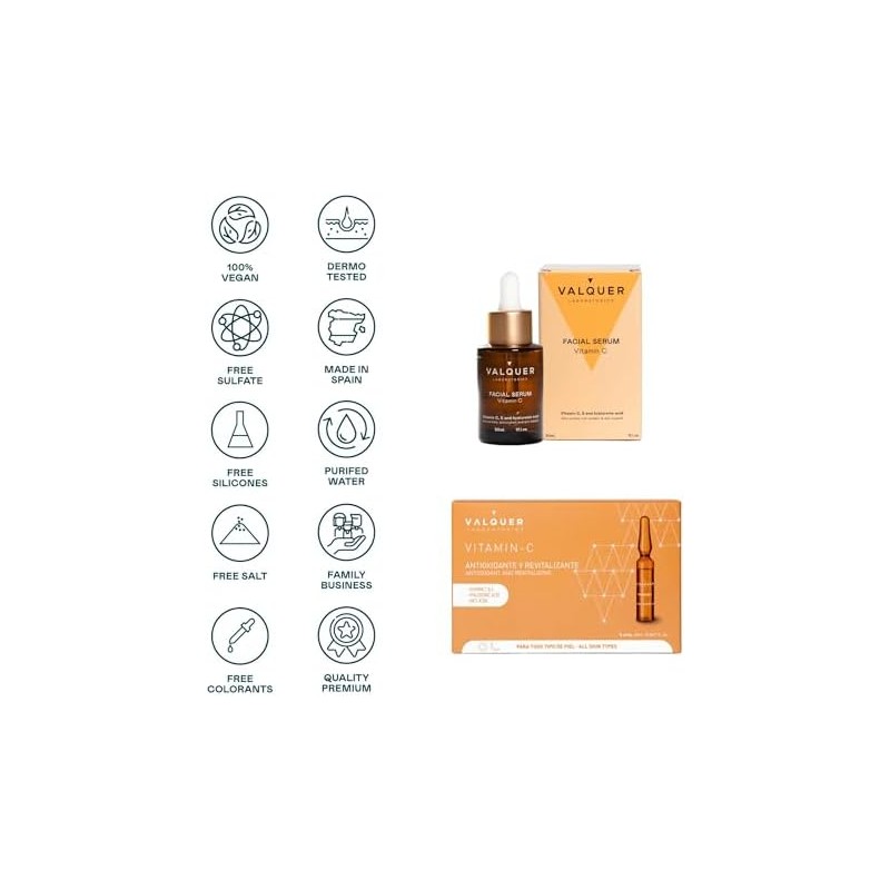 Valquer Pack Facial Vitamina C Serum 30 ml y Ampollas