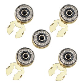 VVCome 5PCS Vintage Black Rhinestone Cufflinks Geometric Round Button Covers for Men Business Dress Shirts Jackets Wedding Accessories (5PCS Gold)