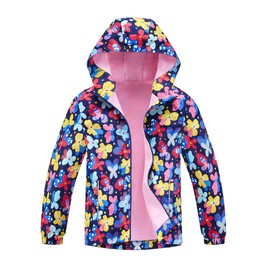M2C Girls Rain Jacket Lightweight Hooded Fleece Lined Raincoat Colorful Garden 7-8