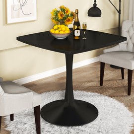 Recaceik Square Dining Table for 2-4 Person, 32 Inches Tulip Kitchen Table with Pedestal Base for Kitchen & Dining Room Table, Mid-Century Modern in Tulip Table w/0.71" Thickened Desktop, Black
