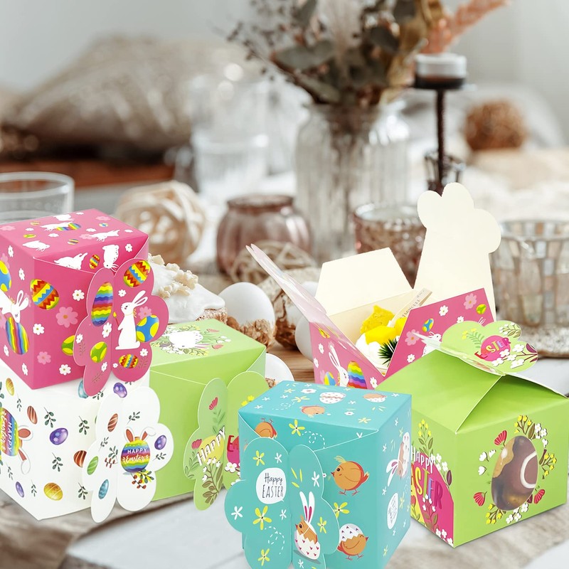 12pcs Easter Treat Boxes Happy Easter Gift Boxes Bunny Eggs
