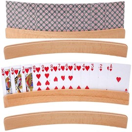 DACUAN Set of 4 Curved Playing Cards Holders for Seniors Adults,Solid Wood Poker Card Holder Stand Display Rack for Cards,Simple Design, Ideal for Multiplayer Games,