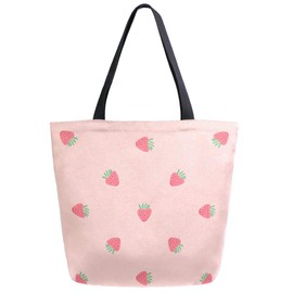ZzWwR Cute Strawberry Extra Large Canvas Market Beach Travel Reusable Grocery Shopping Tote Bag Portable Storage HandBags