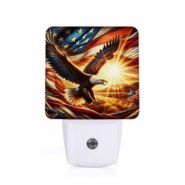 Jahiona LED Night Light Lamp with Smart Sensor Dusk to Dawn Sensor,Wild West Eagle American Flag Eagle Flying Forward America Wings Night Light Daylight White,0.5W Plug-into Wall for Adults,Bedroom