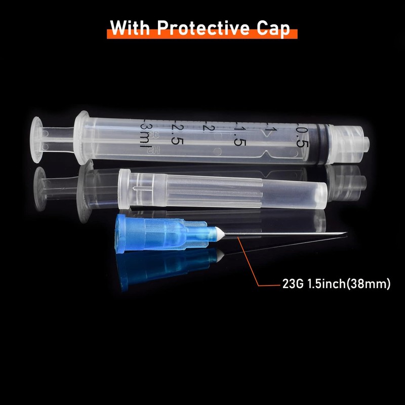 10 Pack 3ml/cc Disposable Luer Lock Lab Syringes with 23Ga