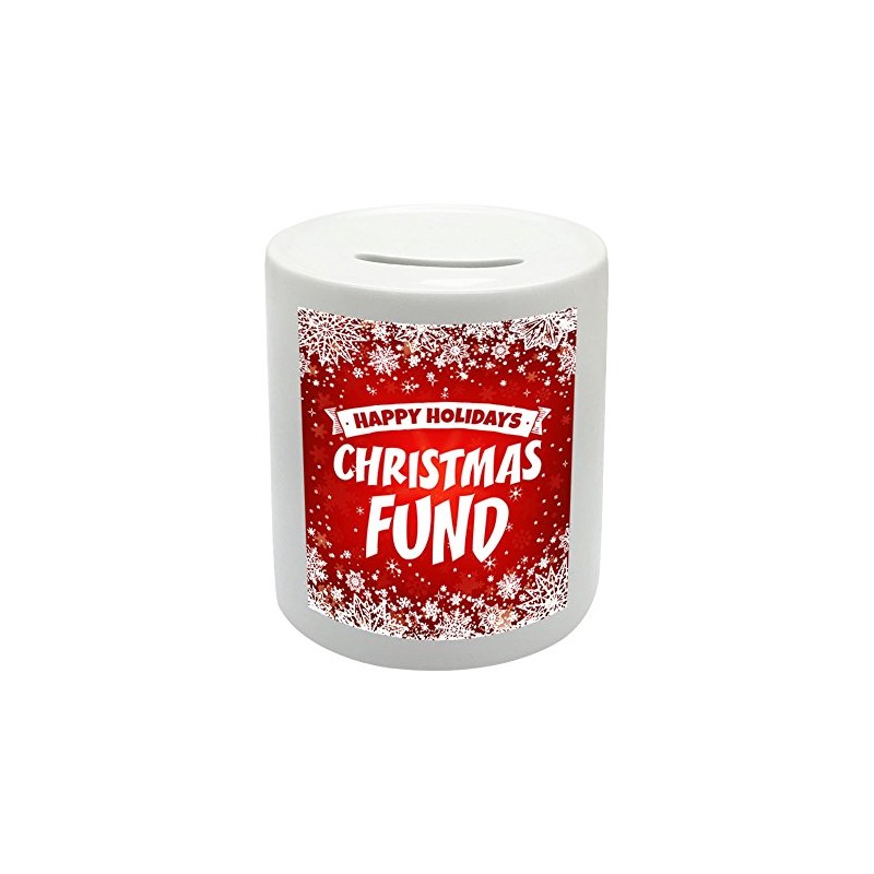 BS032 HAPPY HOLIDAYS CHRISTMAS FUND Novelty Gift Printed Ceramic Piggy