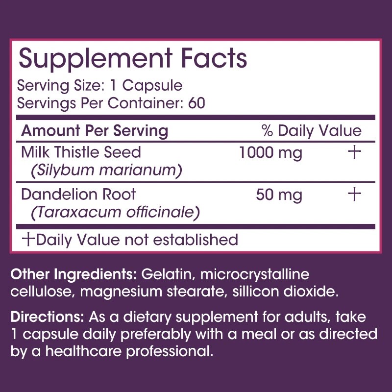 1200MG Milk Thistle (Silymarin) 120 Capsules Dandelion Root Extract Liver