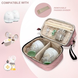 Melinon Double-Layer Wearable Breast Pump Bag for Elvie and Medela Pumps - Insulated Pockets and Waterproof Mat Included - Stylish Carrying Case for Moms on The Go (Pink)
