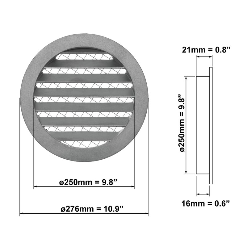 Diameter 250 mm Aluminium Ventilation Grille Exhaust Grille Round Grille
