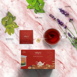 Vayu Tea & Blends - Assam Afternoons | 100% Assam with Lavender & Tulsi (Holy Basil) | Minty with Peppery Hints | Mellow, Calming & Wellness Tea| Pyramid bags 16 (biodegradable)
