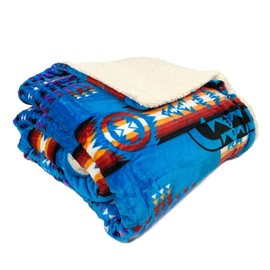 Sacred Thread Fleece Blanket 79"x95" South Western, Reversible Mexican, Vibrant Aztec Blankets and Throws for Aztec Decor for Home, Native American Boho Blanket, Sherpa Blue Queen