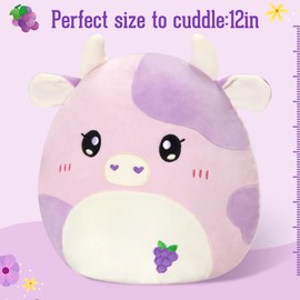 Glow Guards Grape Cow Plush Toy,Cute Cow Plushie Pillow,Soft Stuffed Grape Cow,Kawaii Cow Stuffed Animals,Soft Purple Cows Cuddle Pillow,Squishy Gifts for Kids Girls Birthday Decor (Grape Cow,12")
