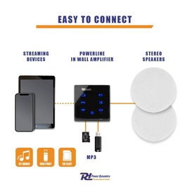 Power Dynamics Powerline A50B - Wall Mounted Audio Amplifier 2 x 20 W, Audio Control for Home, Stereo Amplifier with Bluetooth, Home Controller - Black