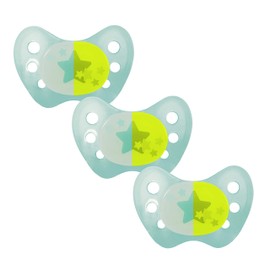 Dentistar® Night Latex Dummies Set of 3 - Size 3 from 14 Months - Teeth & Jaw Friendly Luminous Dummy for the Night - Turquoise with Star Motif, Glow in the Dark - Made in Germany