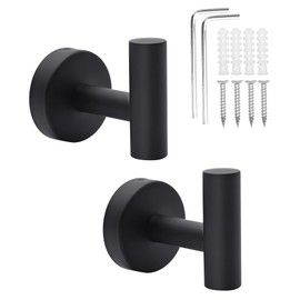 Bathroom Towel Hook, 2pcs Matte Black Towel Coat Hooks Wall Mount Heavy Duty Wall Hooks Door Hanger 304 Stainless Steel Waterproof Rust Proof for Bathroom, Kitchen, Bedroom, Hotel, Closet (Black)