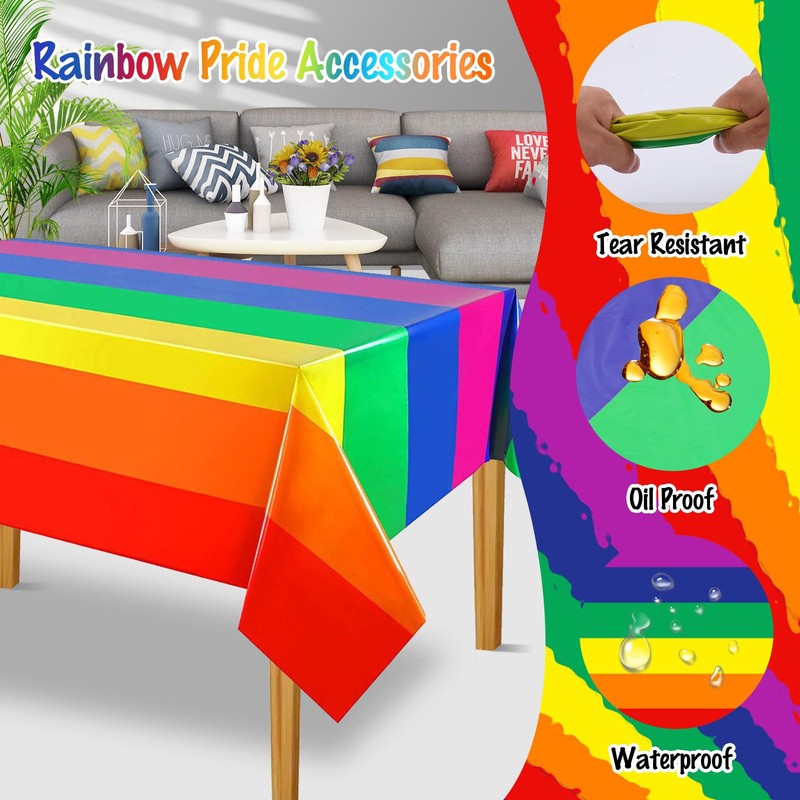 Disposable Rainbow Table Cloth with 10 PCS Napkins, Plastic Oil
