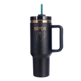 Bride to Be Tumbler, Bride Ring Finger Stainless Steel Insulated Tumbler with Colorful Stainless Steel Straw & Handle, 40 oz Travel Mug Tumbler for Wedding Gifts and Bridal Shower Anniversary-Black