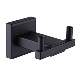 SEIDO Double Towel Hooks for Bathrooms, Matte Black Robe Hook Heavy Duty, SUS 304 Stainless Steel Bath Towel Holder Wall-Mounted, Square Double Hooks for Hanging Towels, Coats, Bags, Sponges and Hats