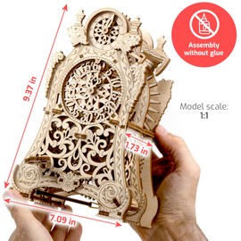 WOODEN.CITY Magic Clock 3D Wooden Puzzle for Adults – Mechanical Table Clock Kit with Working Gears - 140 Laser-Cut Pieces – Build & Display for Adults & Teens - Model Kit Gift
