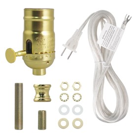 Asjeumt Lamp Rewire Kit Lamp Socket Replacement Kits 12 Foot Matching Cord Plug Set with All Essential Hardware Lamp Making Supplies for DIY Repair Wiring Assembly E26 Table Floor Light Part - Gold
