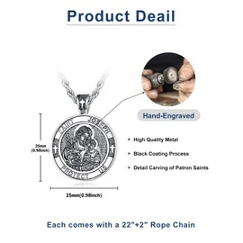 WYUESGU Patron Saint Medals, Silver Protection Jewelry, Catholic Christian Religious Gifts for Men with 22"+2" Rope Chain, 25mm, Base, No Gemstone