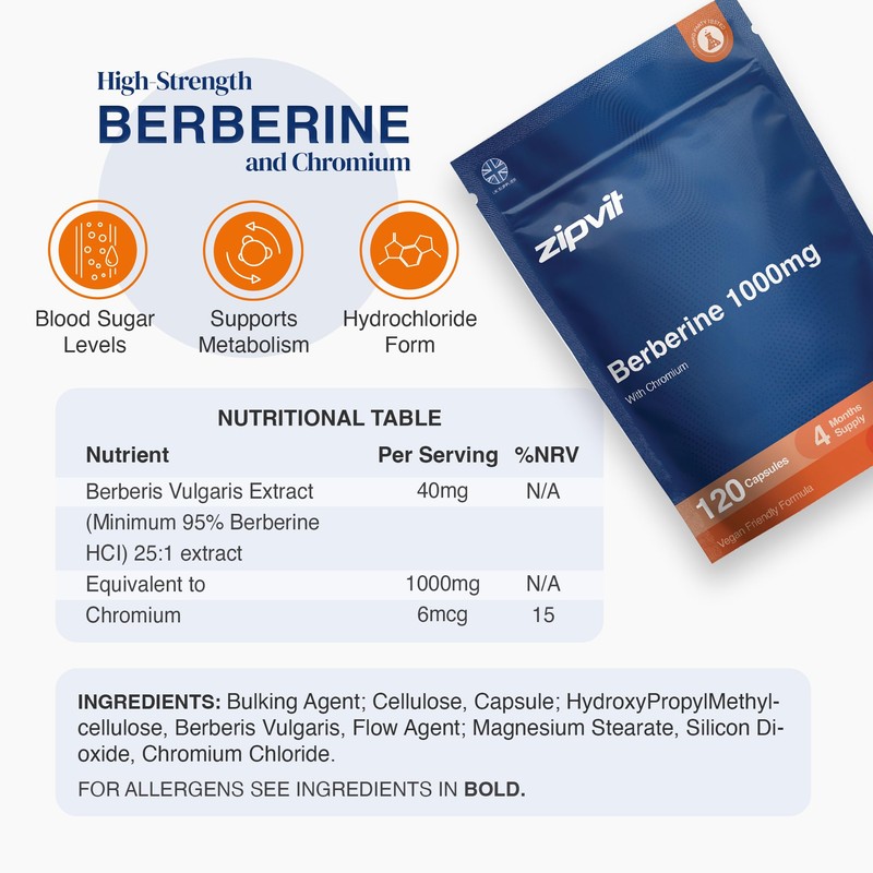 Zipvit Berberine 1000mg with Chromium - 120 Capsules - 4