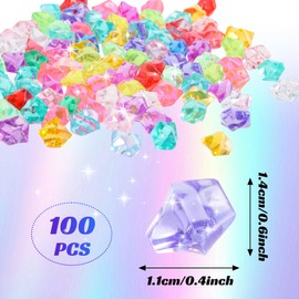 Emperoch 100 Pcs Colorful Fake Ice Rocks, 11x14mm Acrylic Crushed Ice Rocks, Fake Diamonds Crystals Gems for Vase Fillers Fish Tank Table Scatters Birthday Wedding Party Home Arts Crafts Decoration